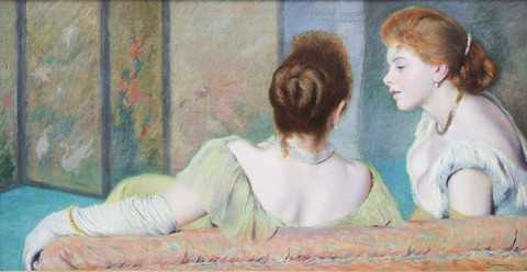 Federico Zandomeneghi, Sul divano, olio su tela 44 x 87 cm, Collezione privata, Italia 