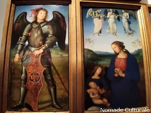 Perugino, Pannelli dalla Pala della Certosa di Pavia: Madonna in adorazione del Bambino e angeli, San Michele Arcangelo, London, The National Gallery